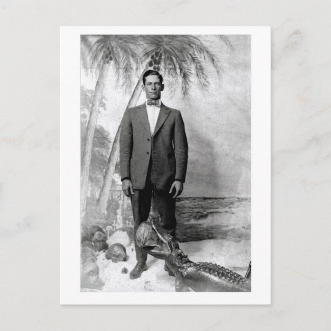 Carte postale vintage homme avec Alligator (Devant)