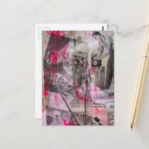 Carte Postale Vintage Hommes de travail Rose Chaude Noir Blanc