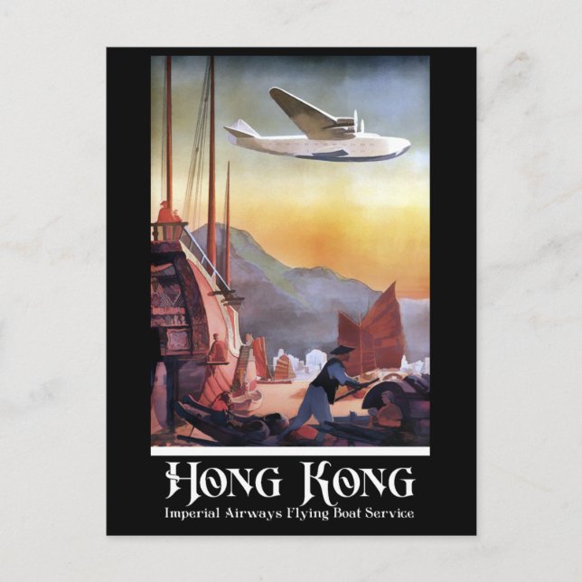 Carte Postale Vintage Hong Kong China Airline Travel (Devant)