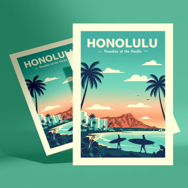 Carte Postale Vintage Honolulu Hawaii (Créateur téléchargé)