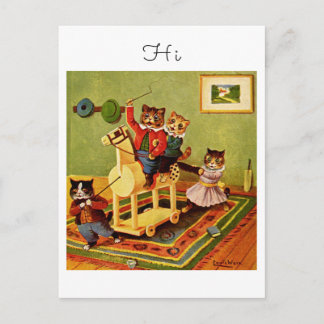 Carte Postale Vintage Horse Escapade Hi From a Cat Cavalry