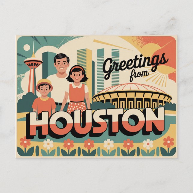 Carte postale vintage Houston | Salutations de Hou (Devant)