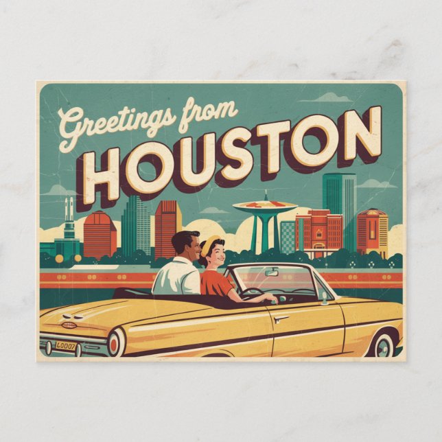 Carte postale vintage Houston | Salutations de Hou (Devant)