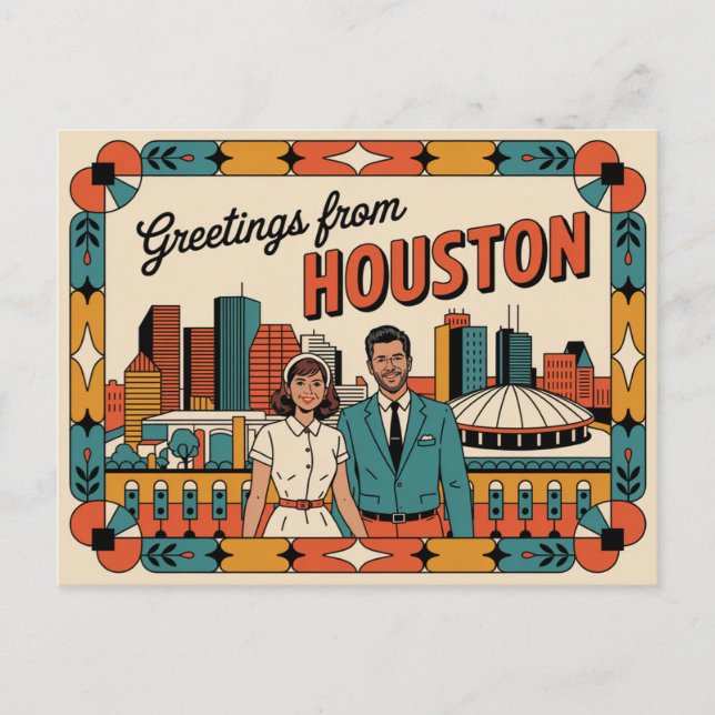 Carte postale vintage Houston | Salutations de Hou (Devant)