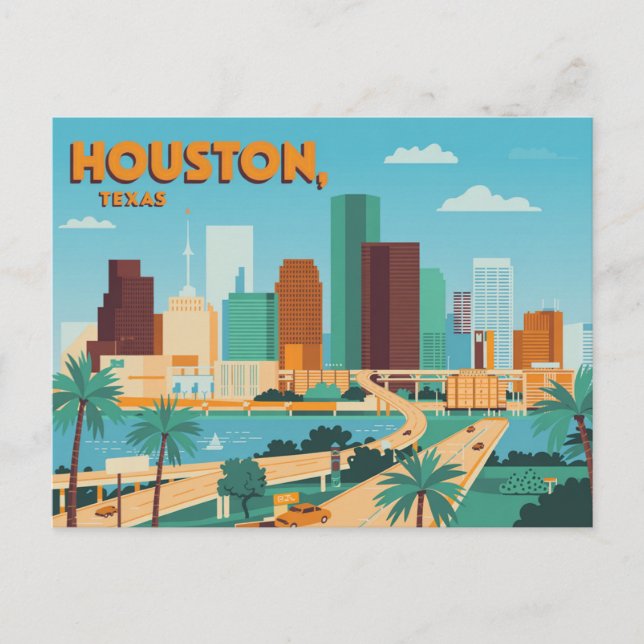 Carte postale vintage Houston | Salutations de Hou (Devant)