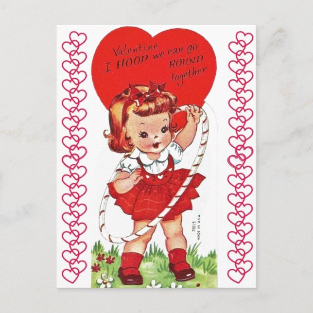 Carte postale vintage Hula Hoop Girl Valentine (Devant)