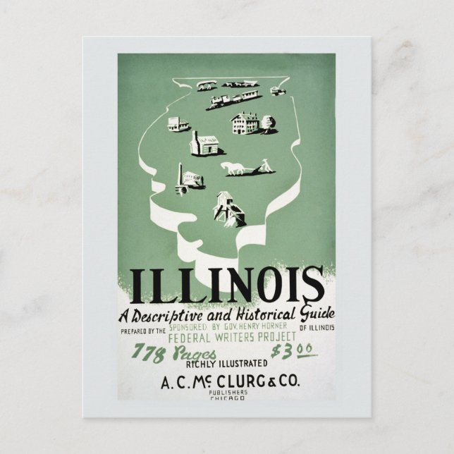 Carte Postale Vintage Illinois guide de voyage (Devant)