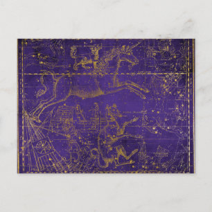 Carte Postale Vintage Illustrated Purple & Gold Star Map