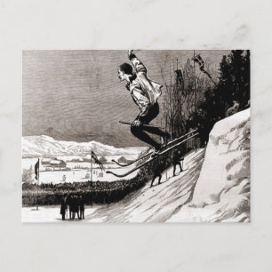 Carte Postale Vintage image de ski, saut vers l'arrivée