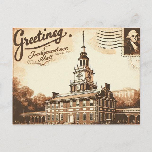 Carte postale vintage Independence Hall (Devant)