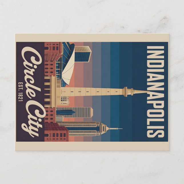 Carte Postale Vintage Indianapolis Indiana Retro Cityscape Trave (Devant)