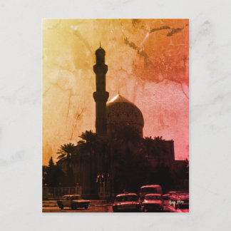 Carte Postale Vintage Iraq Baghdad mosque taxis