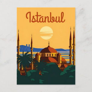 Carte Postale Vintage istanbul Tower Turquie Aquarelle de voyage