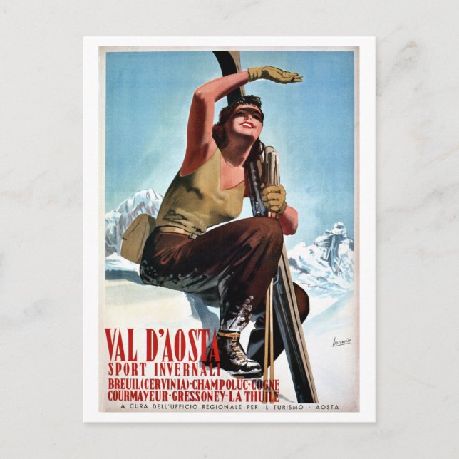 Carte Postale Vintage Italie sports d'hiver voyage de ski (Devant)