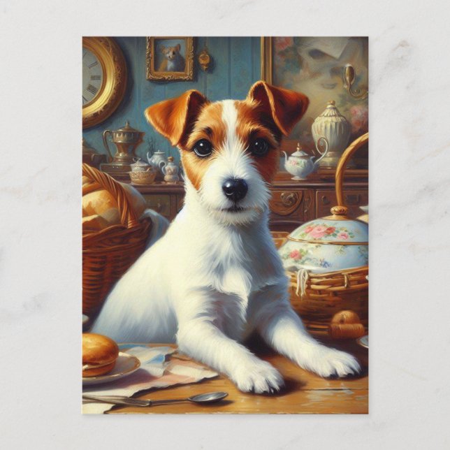 Carte Postale Vintage Jack Russell Terrier Peinture (Devant)