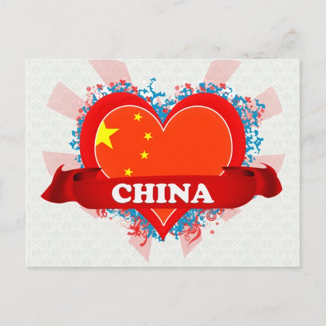 Carte Postale Vintage J'aime la Chine (Devant)