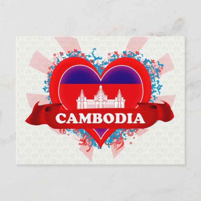 Carte Postale Vintage J'aime le Cambodge (Devant)