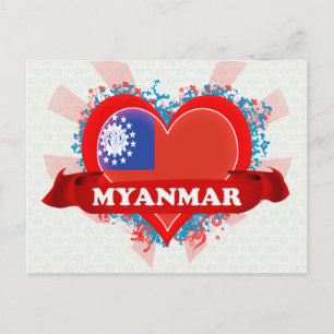 Carte Postale Vintage J'aime Myanmar