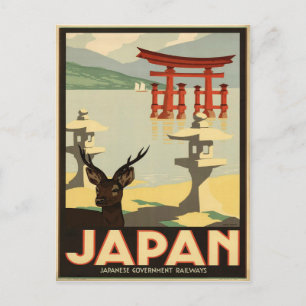 Carte postale vintage Japon Sika Deer, Torii Gate 