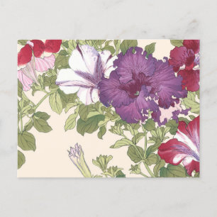 Carte Postale Vintage japonais Floral Art Purple Morning Glories