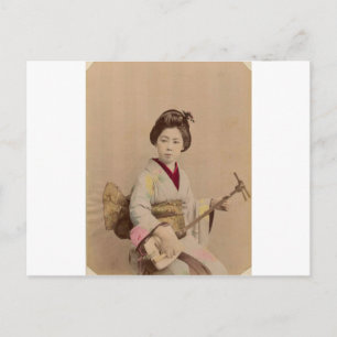 Carte Postale Vintage japonais Geisha Jouer Shamisen