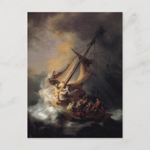 Carte Postale Vintage Jésus calmant la peinture orageuse