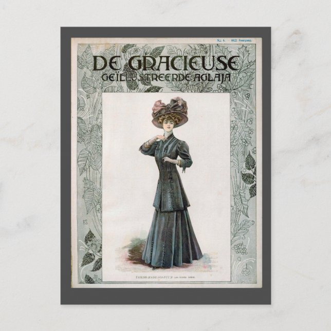 Carte Postale Vintage jolie dame design d'illustration (Devant)