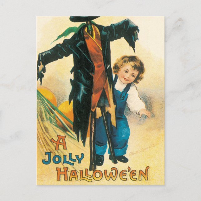 Carte Postale Vintage Jolly Halloween Épouvantail Ellen Clapsadd (Devant)