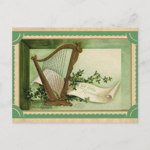 Carte Postale Vintage Jour de la Saint Patrick Irlandais Harp Er