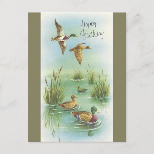Carte Postale Vintage Joyeux Anniversaire Avec Canards (Devant)