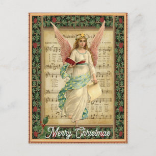 Carte Postale Vintage Joyeux Noël Angel Musique