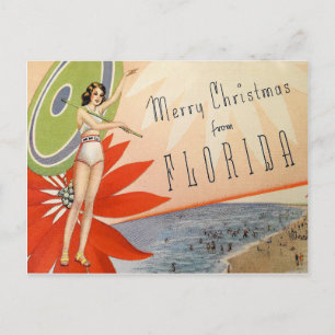 Carte Postale Vintage Joyeux Noël de Floride fille de plage