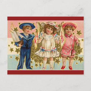 Carte Postale Vintage Juillet 4 Enfants