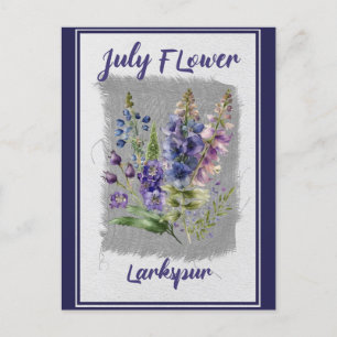Carte Postale Vintage juillet Fleur Larkspur Floral