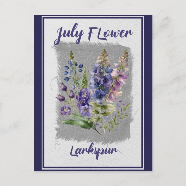 Carte Postale Vintage juillet Fleur Larkspur Floral (Devant)