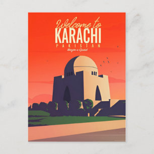 Carte Postale Vintage Karachi Pakistan Voyage aquarelle rétro
