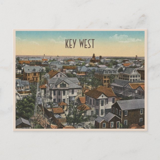 Carte Postale Vintage Key West vue aérienne des maisons (Devant)