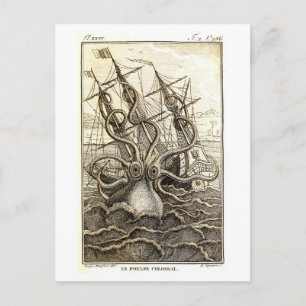 Carte postale vintage Kraken / Octopus géant