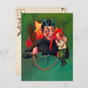 Carte postale vintage Krampus avec enfant