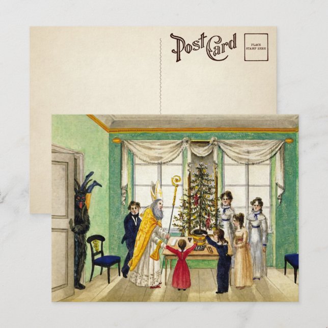 Carte postale vintage Krampus Christmas Scene (Devant / Derrière)