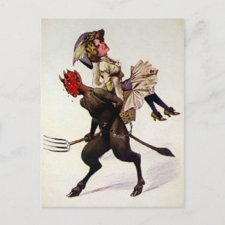 Carte Postale Vintage Krampus portant une femme