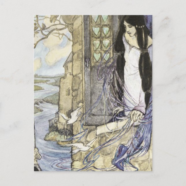 Carte Postale Vintage - La Dame de Shalott, (Devant)