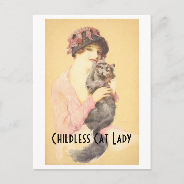 Carte postale Vintage Lady Chat sans enfant (Devant)