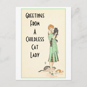Carte postale Vintage Lady Chat sans enfant