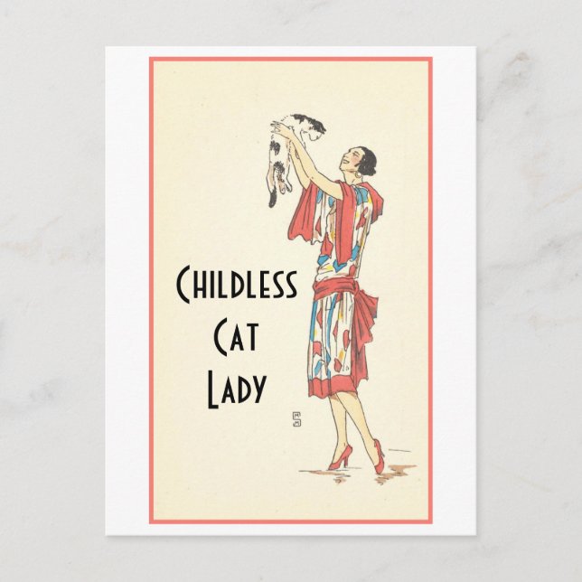 Carte postale Vintage Lady Chat sans enfant (Devant)