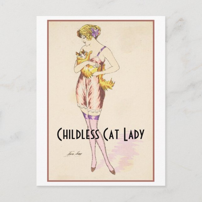 Carte postale Vintage Lady Chat sans enfant (Devant)