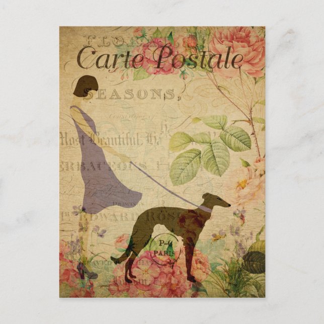 Carte postale Vintage Lady et Greyhound (Devant)