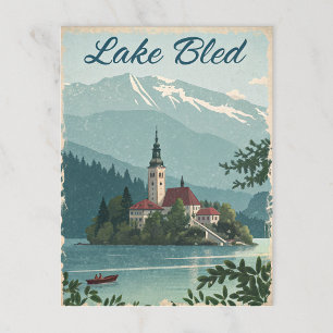 Carte Postale Vintage Lake Bled : Island Church View