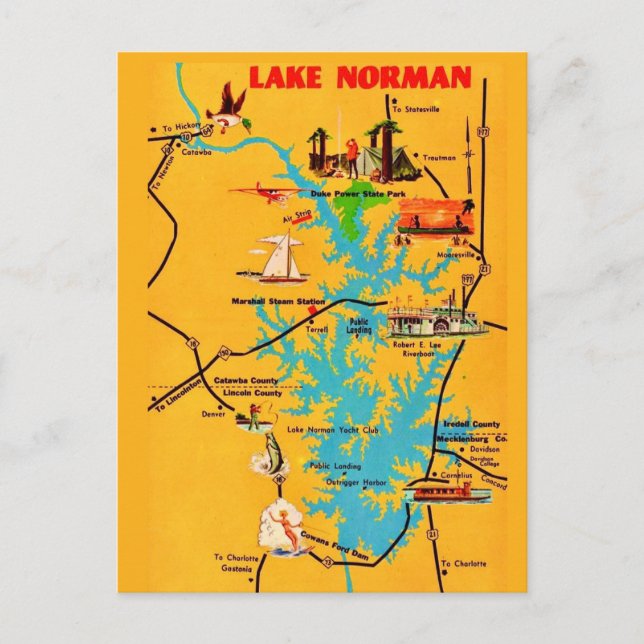Carte postale vintage Lake Norman NC (Devant)