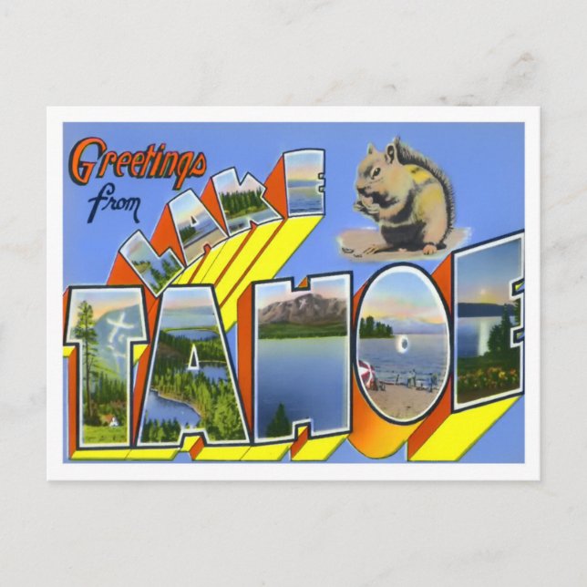 Carte postale Vintage Lake Tahoe Big Letters (Devant)